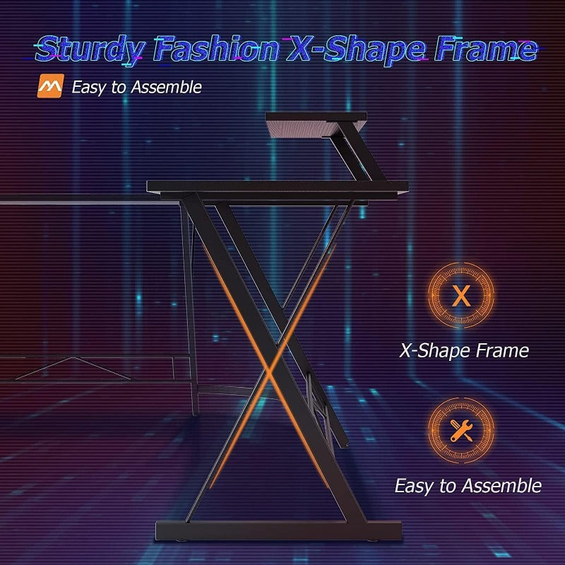 L-Shaped Gaming Desk Compatible for PC, Computer & Home Office Workstation - Heavy-Duty - with Adjustable Monitor Shelf, Space-Saving Easy Assembly (Black) - Sturdy MDF Board & Metal Frame, 500 Weight Capacity)