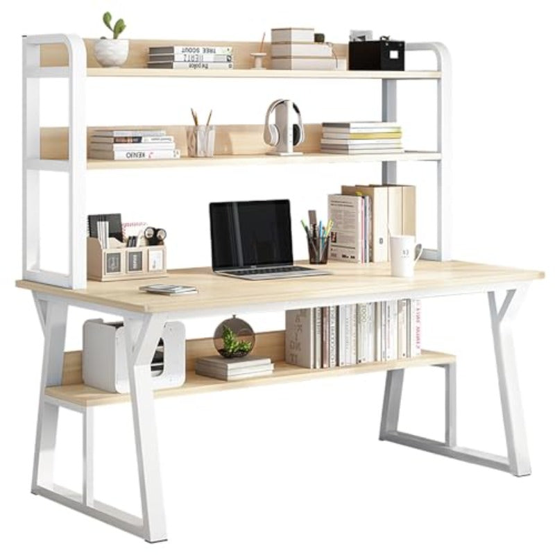 Modern Easy Office Desk | Computer Table with Bookshelf, Writing Desk for Home Office and Workstations, Small Space Study Table, 120*60*147.5cm (Maple)