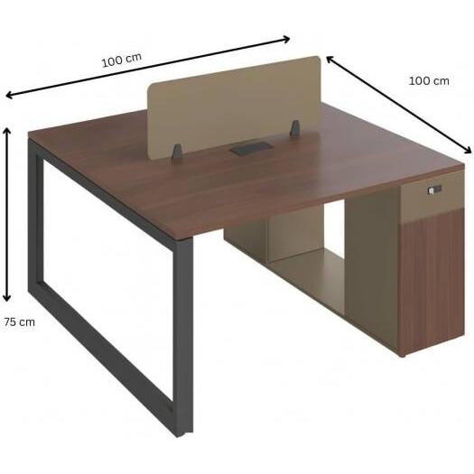 Neo Front DG-DW1001 Workstation 1 Meter, 2-Seater Face-to-Face Office Workstation with Partition & Flexible Drawer, Double Work Desk for Office, 1000x1000x750mm | DG-DW1001