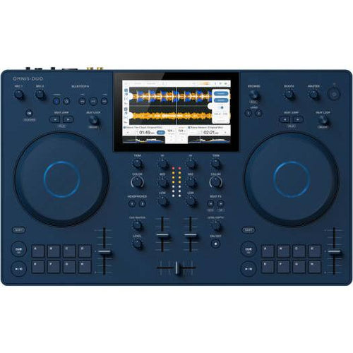 AlphaTheta OMNIS DUO Portable Battery Powered DJ System 2 Deck Mixer, 7″ Touchscreen, Wi Fi & Bluetooth DJ Streaming, Blue | Omnis-Duo