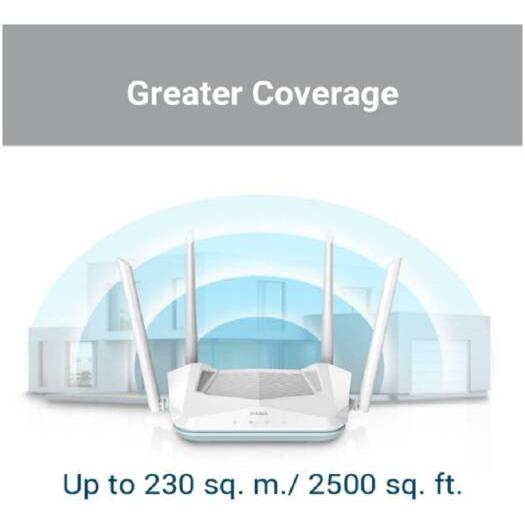 D-Link Eagle Pro AI AX1500 Smart Router, AI Based Mesh, Wi-Fi 6, Traffic Optimisers, Up to 1201Mbps (5GHz) / 300Mbps (2.4GHz) Speeds, WPA3 Wireless Security, MU MIMO, Pack of 100, White | R15-100-Pack