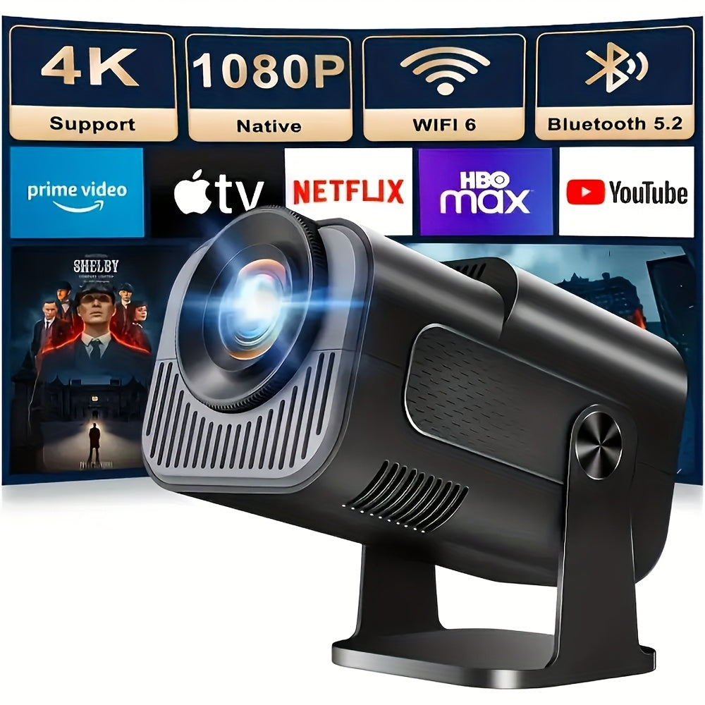 [Ultra HD 4K Support] HY320mini, Smart 1080P Projector with WiFi6 and Wireless, 300ANSI Movie Projector, Built-in Speaker Projector, Built-in Android System, 180° Rotatable, with Remote Control, Compatible with Smartphones,