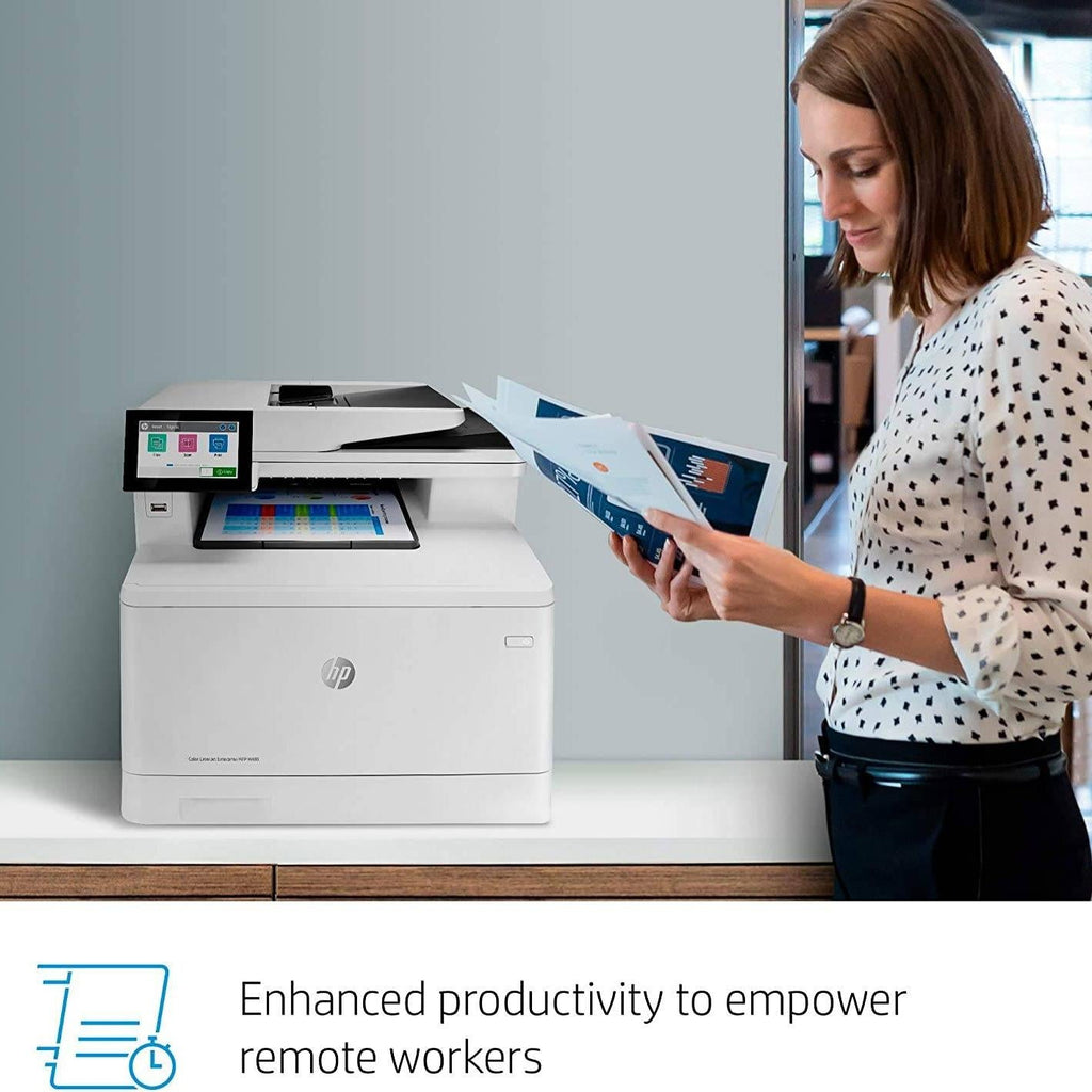HP M480F Color LaserJet Enterprise Multifunction Printer, Up To 29ppm Print Speed, Auto Duplex, 4.3'' Color Touch, 50 Sheet ADF, 250 Sheets Input Tray, Print / Copy / Scan / Fax, White | 3QA55A