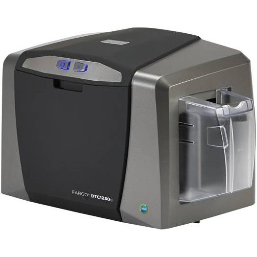 Hid Fargo DTC1250e Dual Sided ID Card Printer, Asure ID - Solo (Digital Delivery), DTC1250e, 300dpi, 100-240VAC, YMCKO Cartridge with Cleaning Roller, 100 Plain Cards Included, Grey