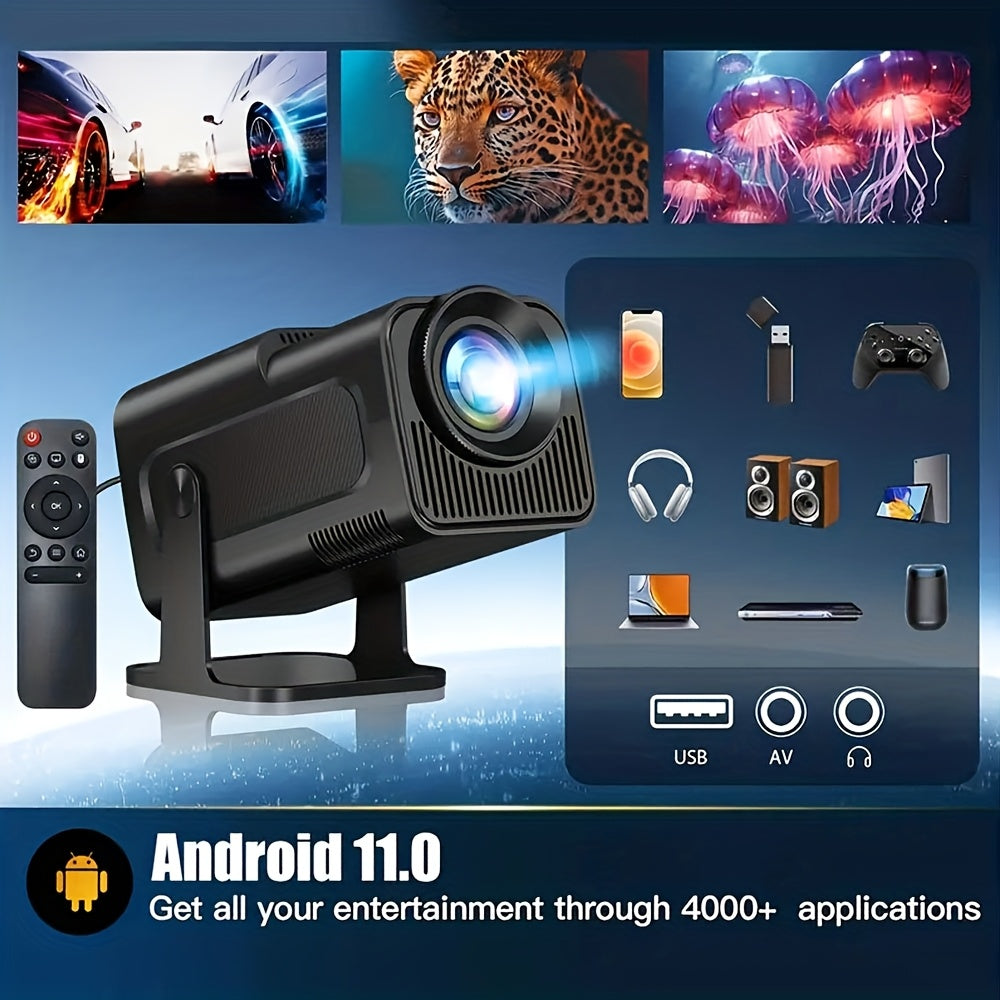 [Ultra HD 4K Support] HY320mini, Smart 1080P Projector with WiFi6 and Wireless, 300ANSI Movie Projector, Built-in Speaker Projector, Built-in Android System, 180° Rotatable, with Remote Control, Compatible with Smartphones,