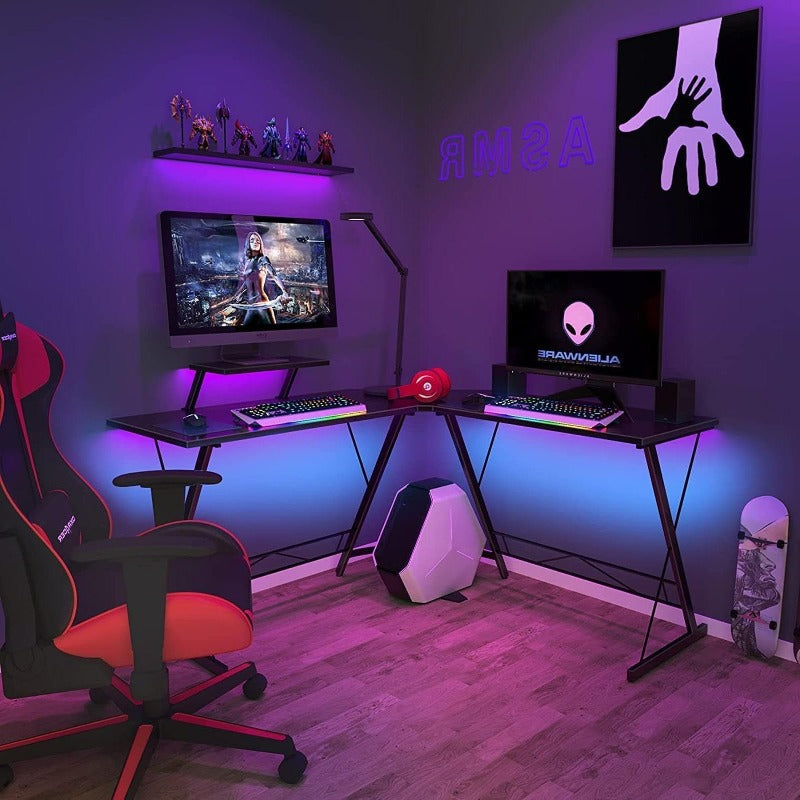 Large L-Shaped Desk Suitable for Home Office & Gaming Desk, Heavy-Duty Computer Desk with Corner Workstation, Modern Writing Table for Gaming Setup, Spacious Writing Workstation (Assembly Required) - -Standing