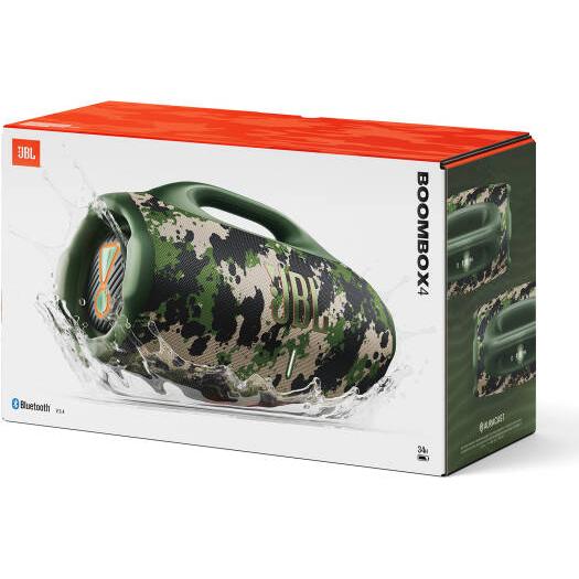 JBL Boombox 4 Portable Bluetooth Speaker, 2x 65W RMS Woofer Power, 37Hz - 20kHz Frequency Response, Two Bast Boost Settings, Up to 28 Hours Playing Time, IP68 Waterproof & Dustproof, Squad | BMBX-4