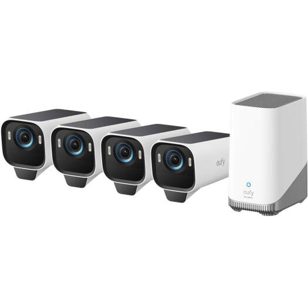 Eufy Cam S3 Pro 4-Cam Kit, 4K MaxColor Vision Night View, SolarPlus 2.0 Forever Power, Radar+PIR Motion Detection, HomeBase S380, IP67-Rated Protection, Works with HomeKit, Alexa, Google | T88943W1