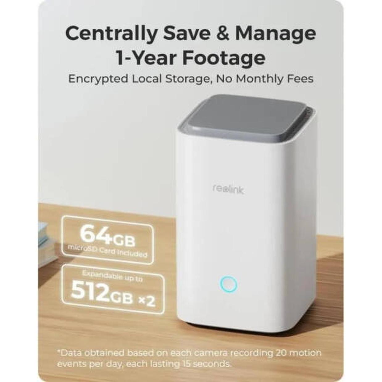 Reolink Home Hub with 2x Argus Eco Ultra Security Camera, 1/2.7" CMOS Sensor, 4K 8MP Ultra HD, USB Type-C Port, IP66 Weatherproof, Anti-Theft Algorithms, Expandable System, White | BWS4KB01W64-2