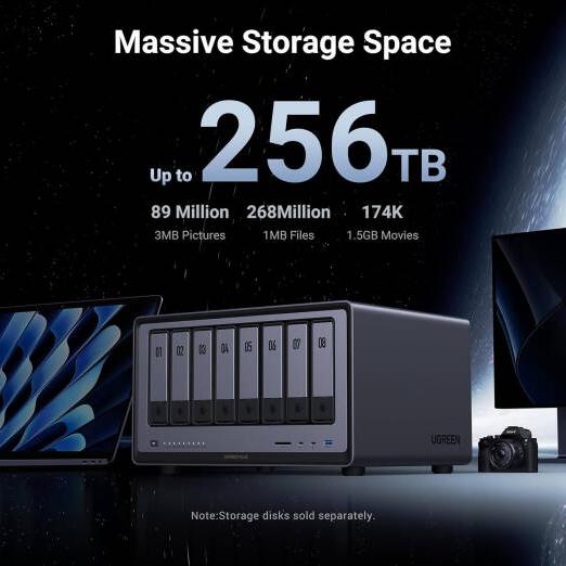 UGREEN NASync DXP8800 Plus 8-Bay Desktop NAS, Intel i5 1235U 10-Core CPU, 8GB DDR5 RAM, Built-in 128GB SSD, 2x 10GbE, 2x M.2 NVMe Slots, 8K HDMI, 2x TBT4, Diskless | 35126