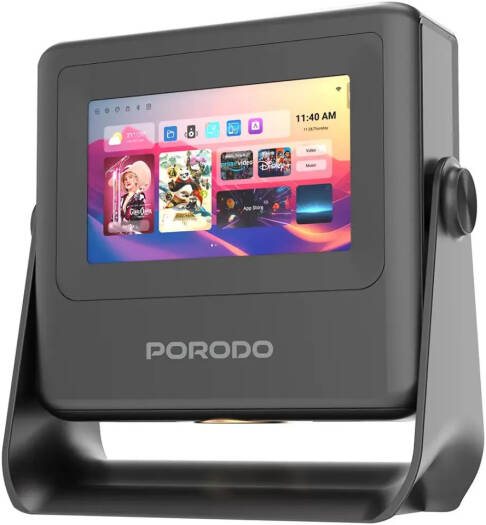 Porodo LifeStyle Optivis Smart HD Projector, 200 ANSI Lumens, 7 Inch IPS Capacitive Touch Display, Up to 250 Inches, Unique Smart Tablet, Auto Focus & Keystone, Native 1080P Movie, Black | PDA10BBK