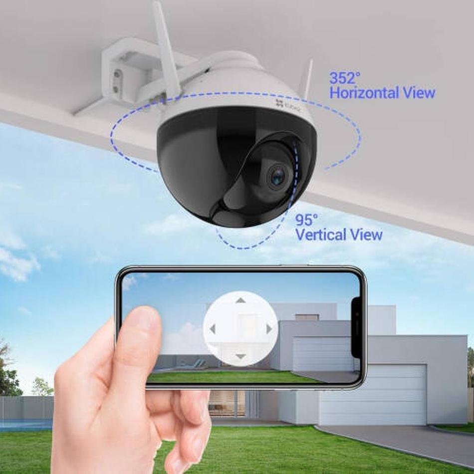 Ezviz C8C Outdoor Pan/Tilt Camera, FHD 1080P Resolution, Motorized Pan & Tilt 360° Visual Coverage, AI-Powered Person Detection, Color Night Vision, IP65 Dust & Water Protection, White/Black | CS-C8C
