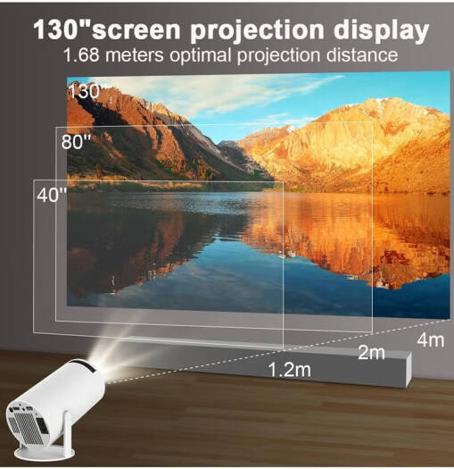 HY300 Ultra HD Smart Projector, 4K Video Resolution, 200 ANSI, Wi-Fi Connectivity, Bluetooth, Compatible With Android/iOS/Windows/TV Stick/HDMI/USB/Audio 3.5, White | HY300