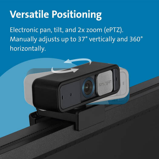 Kensington W2050 Pro 1080p Auto Focus Webcam, Camera Adjustments, Field of View, 1920x1080 at 30fps Resolution, 2 Omnidirectional Stereo Microphones Noise-Reduction Technology, Black | K81176WW